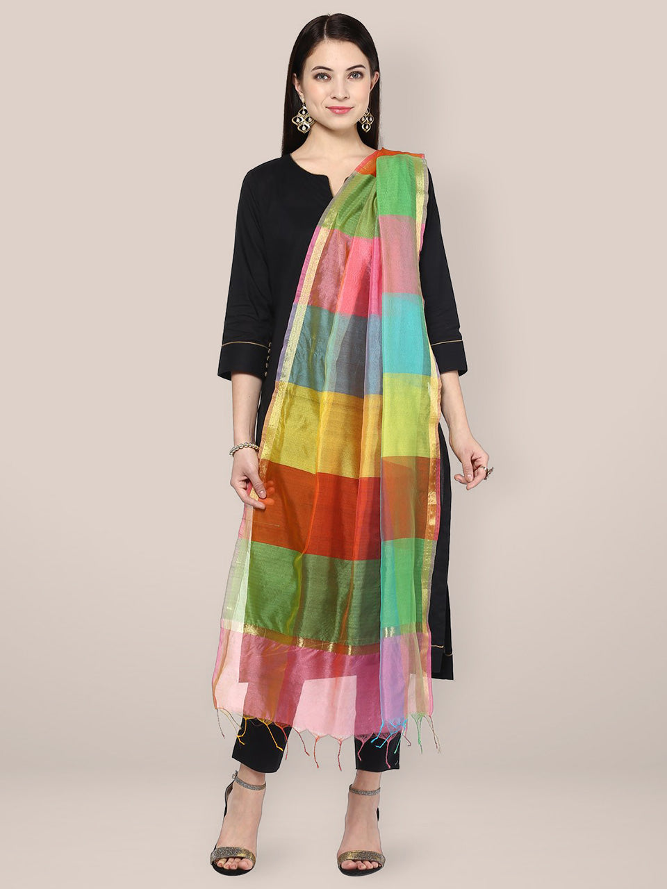 Multicoloured Silk Dupatta freeshipping - Dupatta Bazaar