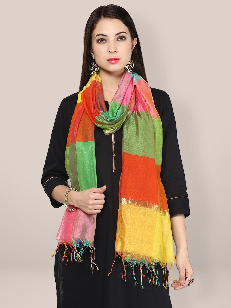 Multicoloured Silk Dupatta freeshipping - Dupatta Bazaar