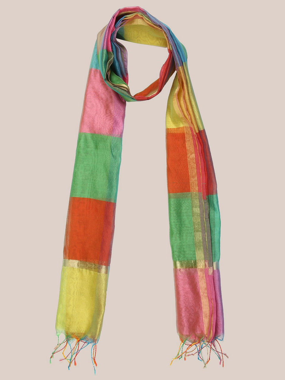 Multicoloured Silk Dupatta freeshipping - Dupatta Bazaar