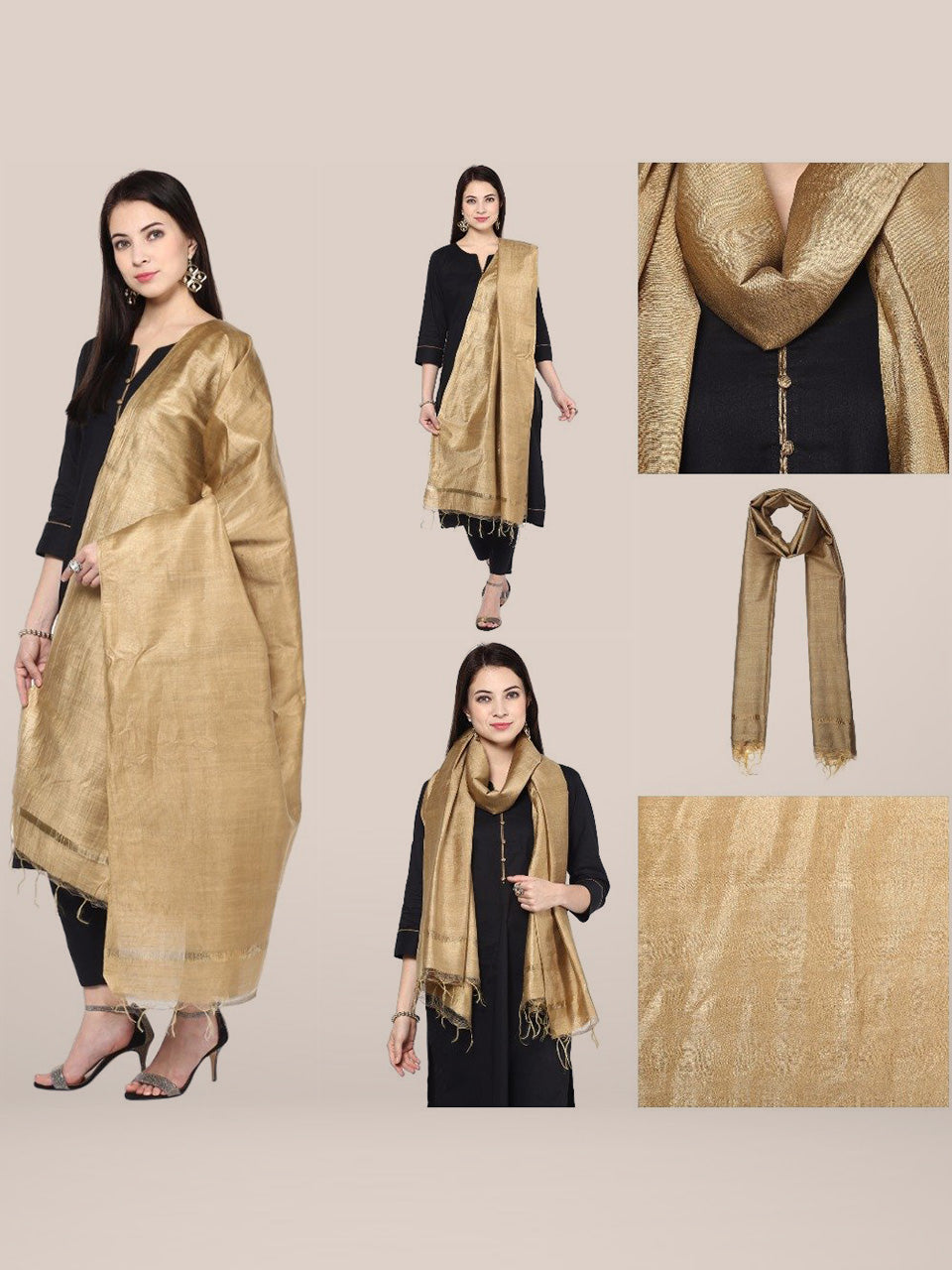 Gold Cotton Silk Dupatta freeshipping - Dupatta Bazaar