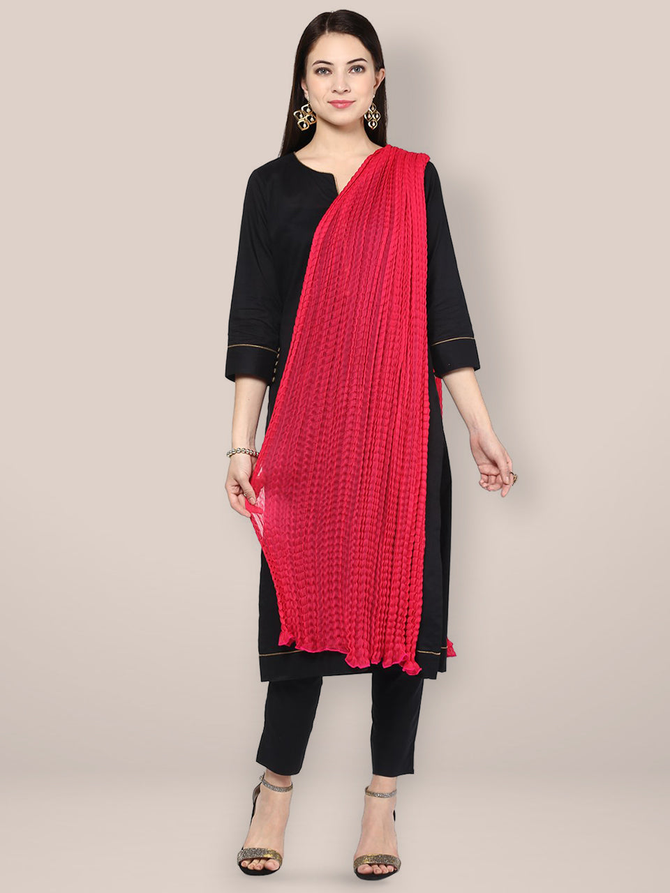 Pink Crinkled Chiffon Dupatta freeshipping - Dupatta Bazaar