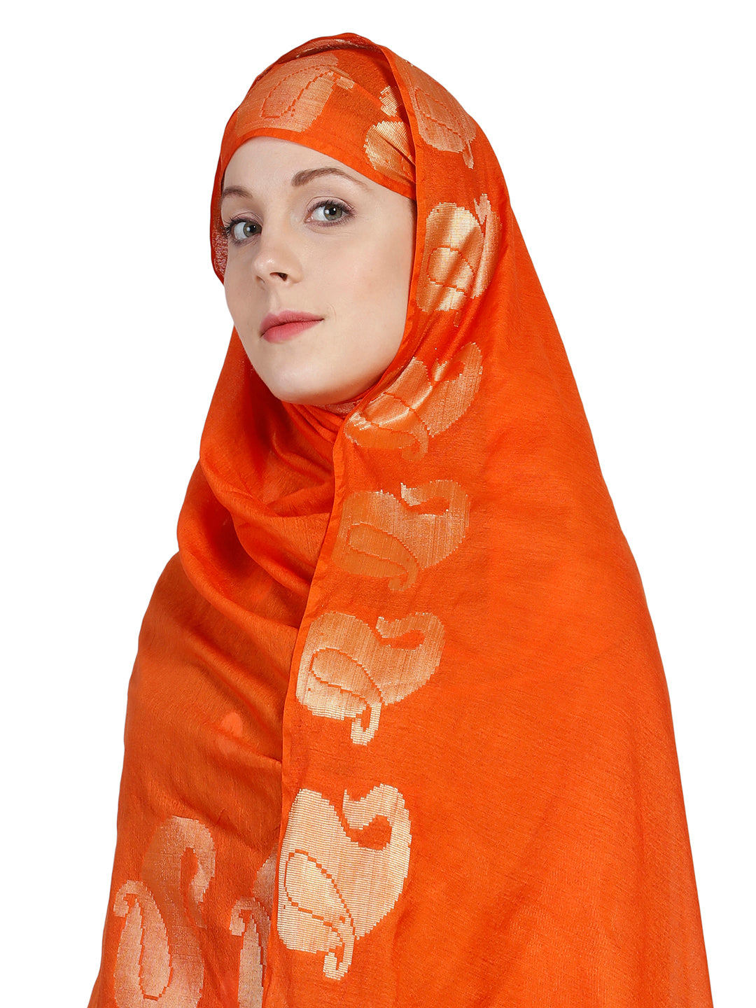 Dupatta Bazaar Women's Orange & Gold Silk Dupatta - Dupatta Bazaar