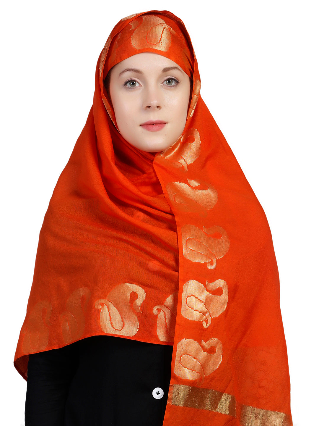 Dupatta Bazaar Women's Orange & Gold Silk Dupatta - Dupatta Bazaar