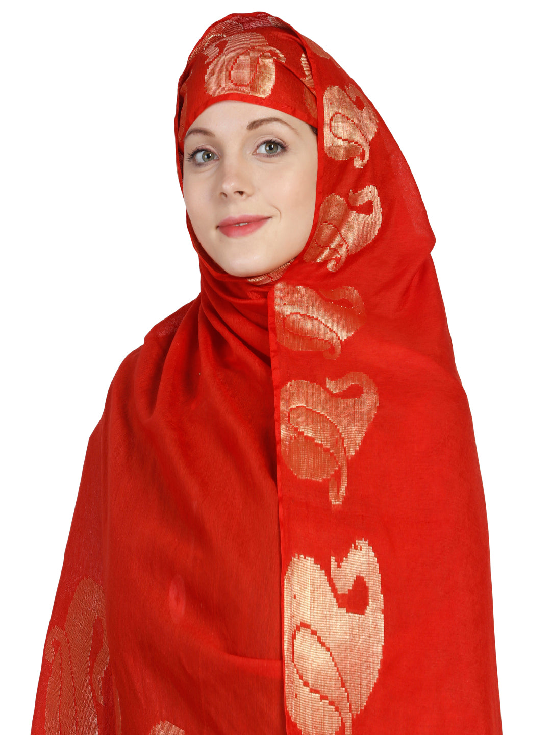 Dupatta Bazaar Women's Red & Gold Silk Dupatta - Dupatta Bazaar