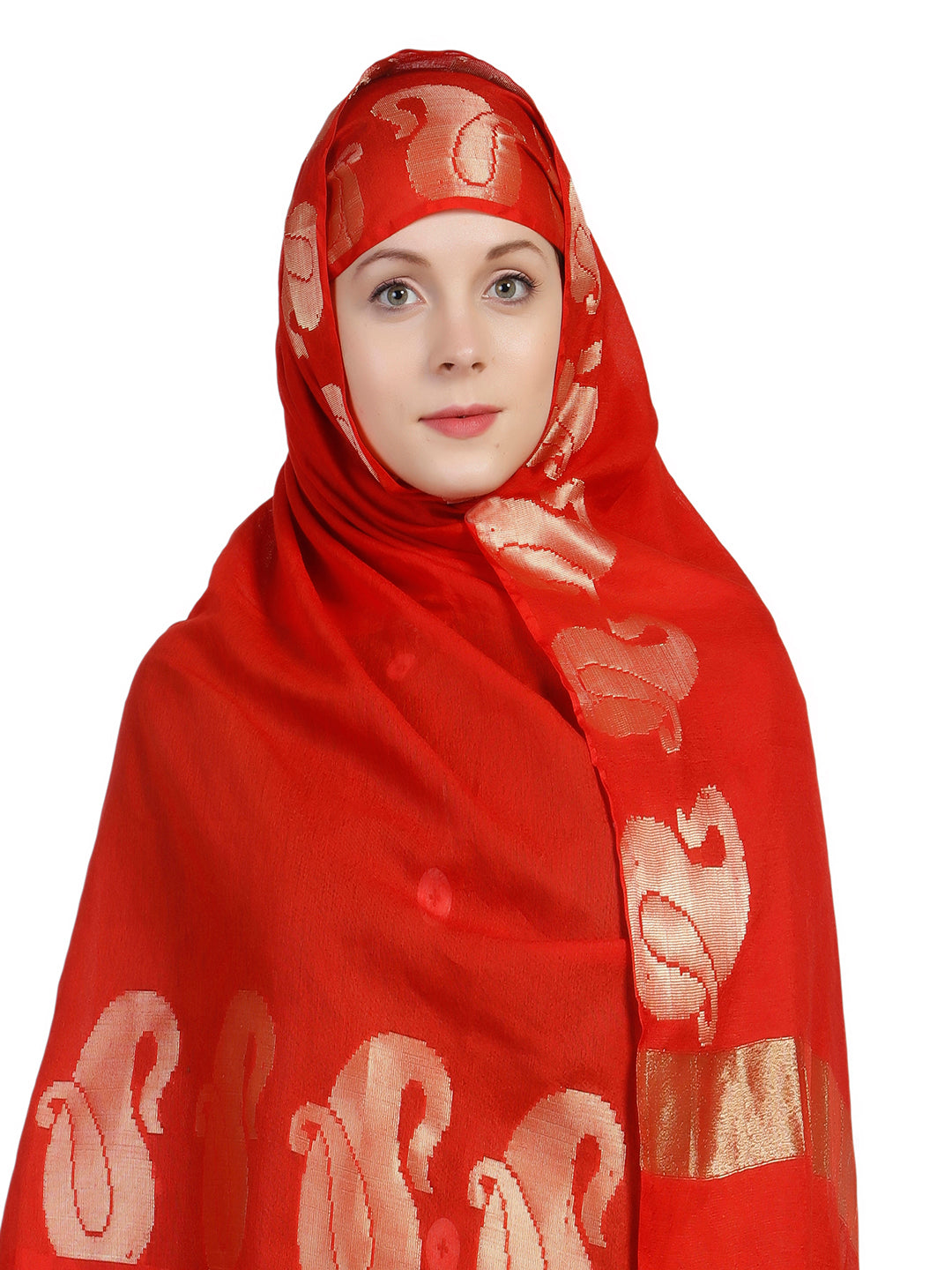 Dupatta Bazaar Women's Red & Gold Silk Dupatta - Dupatta Bazaar