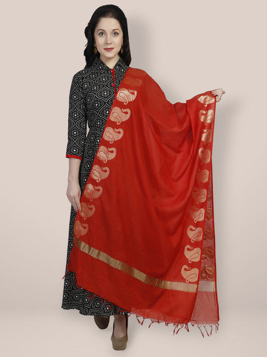 Red & Gold Silk Dupatta freeshipping - Dupatta Bazaar