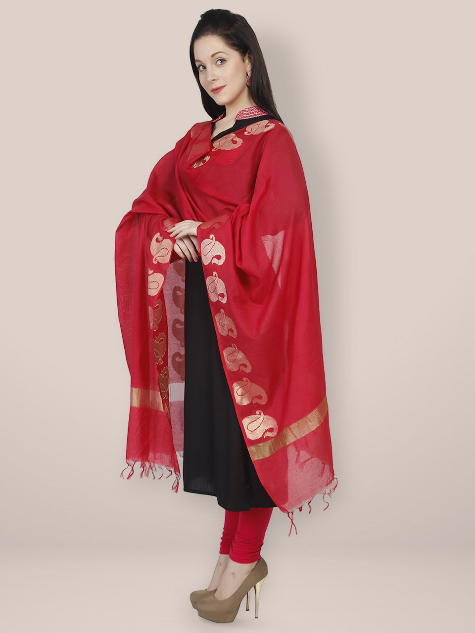 Pink & Gold Silk Dupatta freeshipping - Dupatta Bazaar