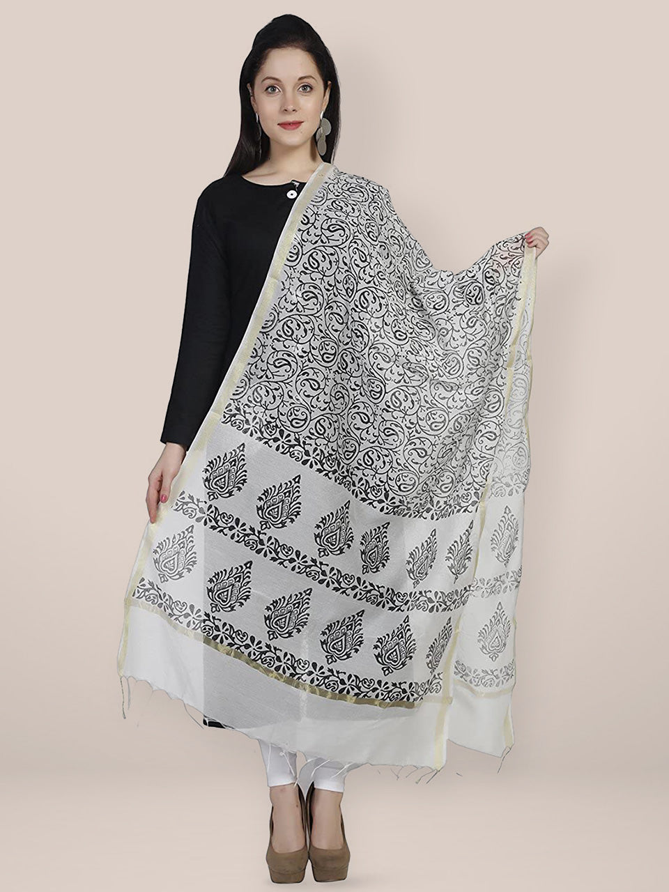 Black and White Printed Silk Dupatta freeshipping - Dupatta Bazaar