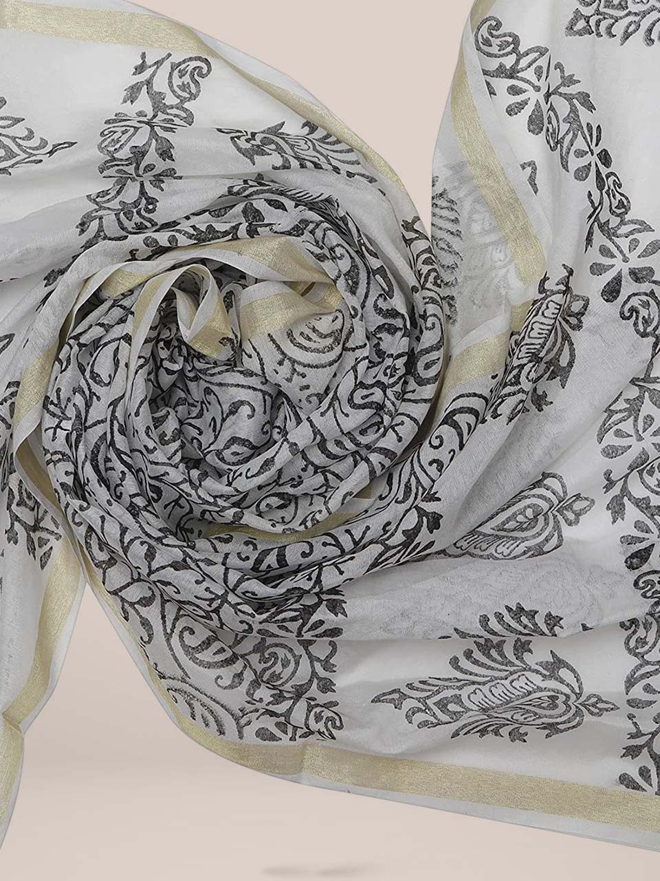 Black and White Printed Silk Dupatta freeshipping - Dupatta Bazaar