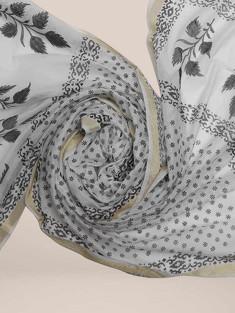 Black & White Cotton Silk Printed Dupatta freeshipping - Dupatta Bazaar