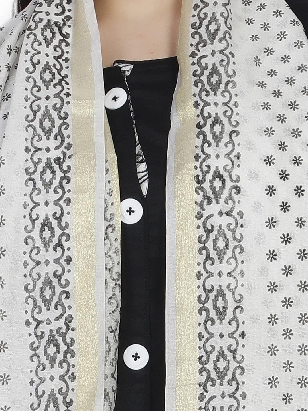 Black & White Cotton Silk Printed Dupatta freeshipping - Dupatta Bazaar
