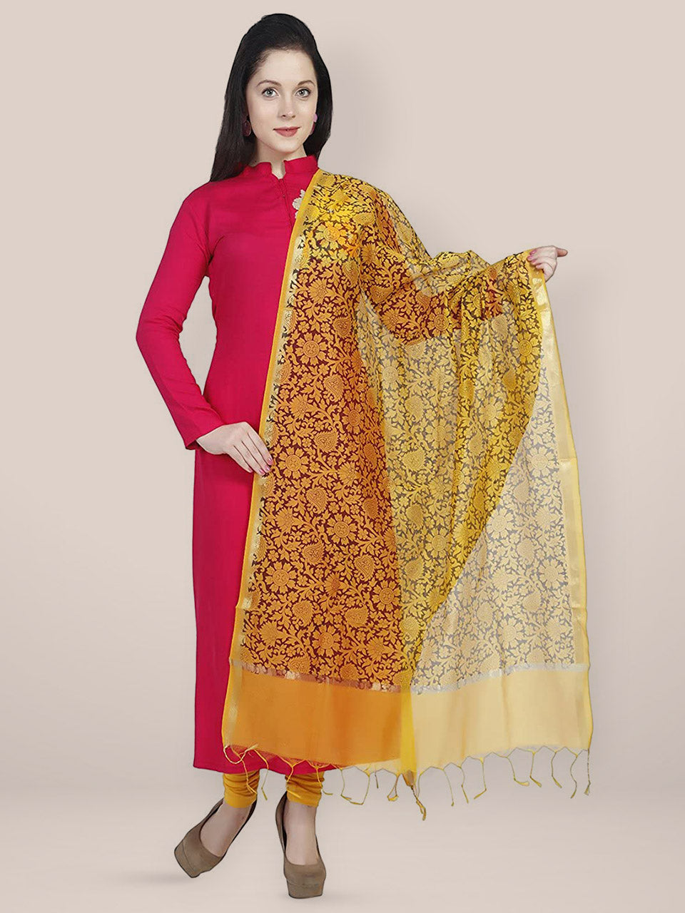 Yellow & Black Cotton Silk Printed Dupatta freeshipping - Dupatta Bazaar