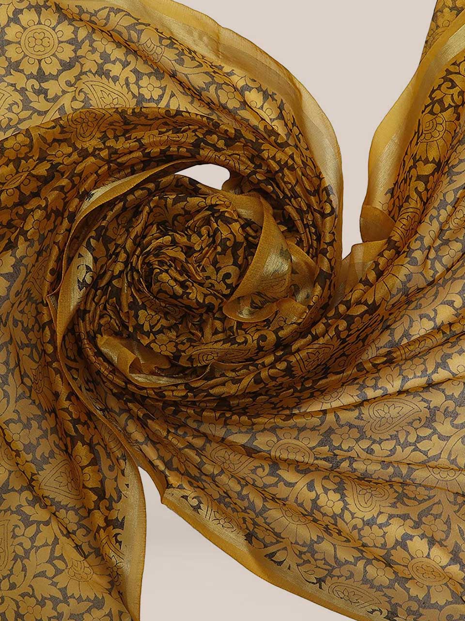 Yellow & Black Cotton Silk Printed Dupatta freeshipping - Dupatta Bazaar