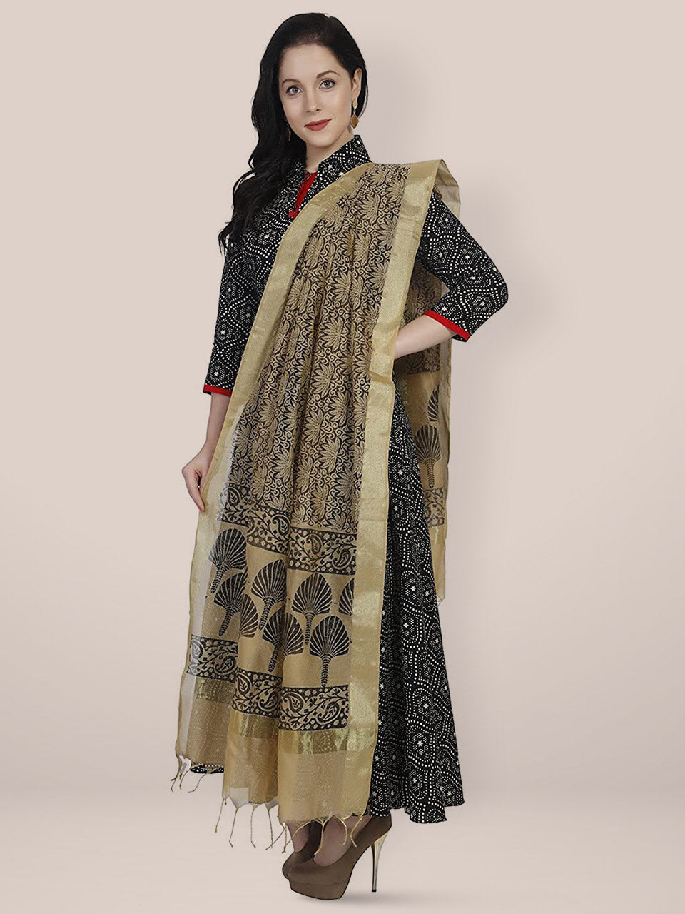 Gold & Black Cotton Silk Printed Dupatta freeshipping - Dupatta Bazaar