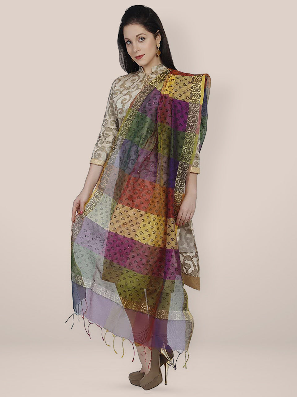 Multicoloured Cotton Silk Printed Dupatta freeshipping - Dupatta Bazaar