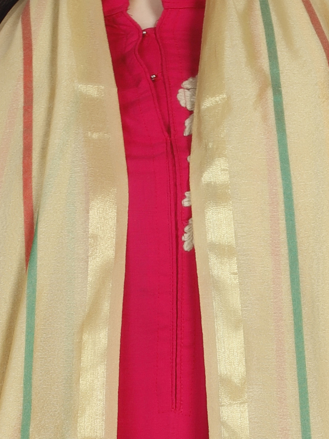 Dupatta Bazaar Women's Beige & Multicoloured Striped Cotton Silk Dupatta - Dupatta Bazaar