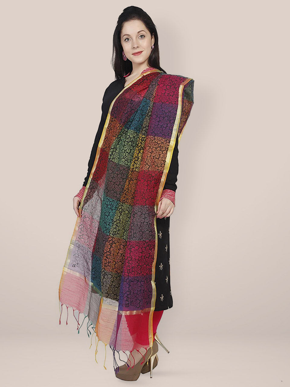 Multicoloured Cotton Silk Printed Dupatta freeshipping - Dupatta Bazaar