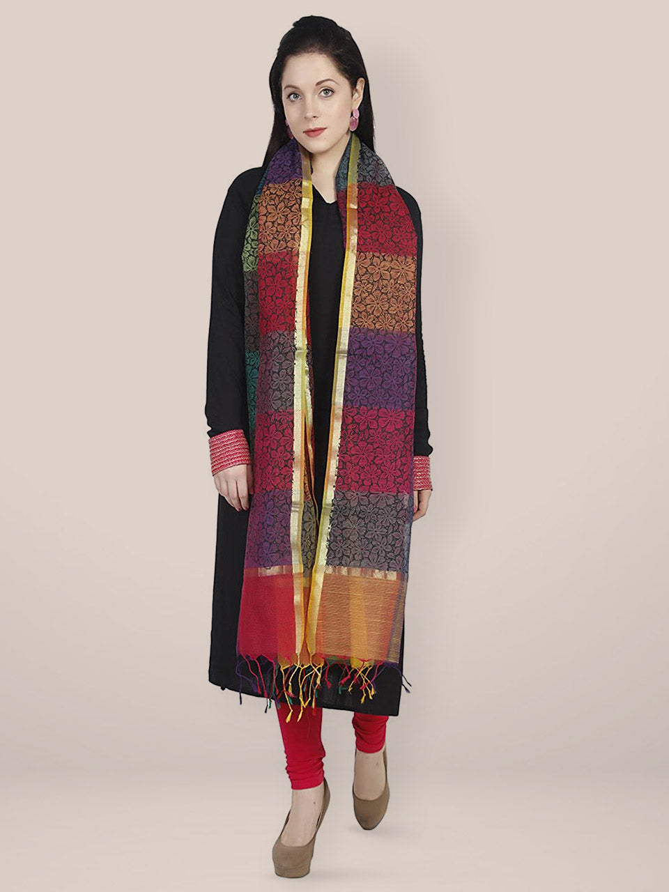 Multicoloured Cotton Silk Printed Dupatta freeshipping - Dupatta Bazaar