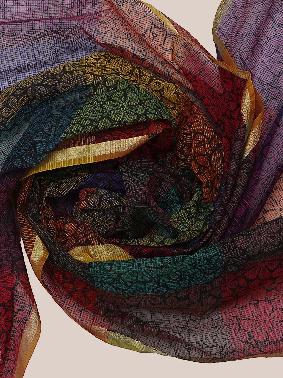 Multicoloured Cotton Silk Printed Dupatta freeshipping - Dupatta Bazaar