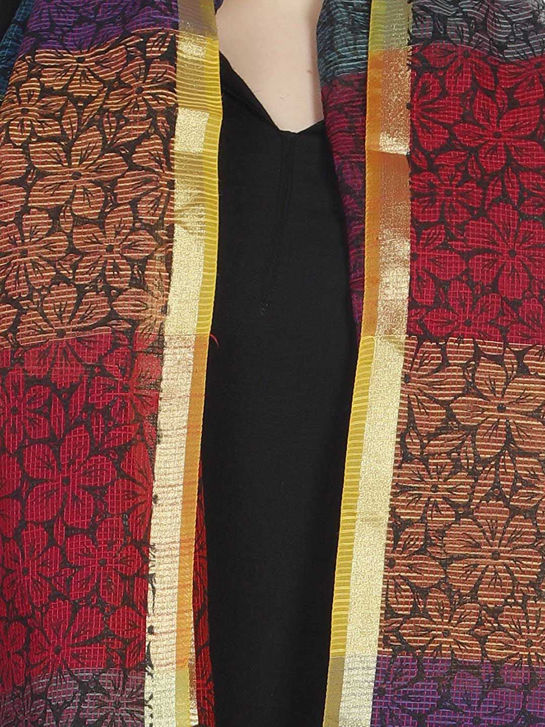 Multicoloured Cotton Silk Printed Dupatta freeshipping - Dupatta Bazaar