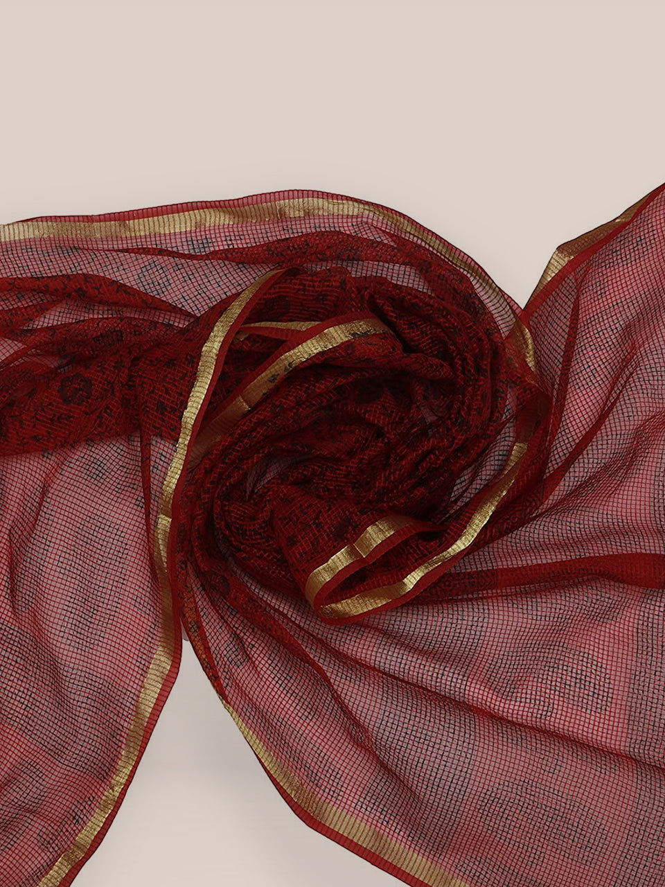 Beige Cotton Silk Printed Dupatta freeshipping - Dupatta Bazaar