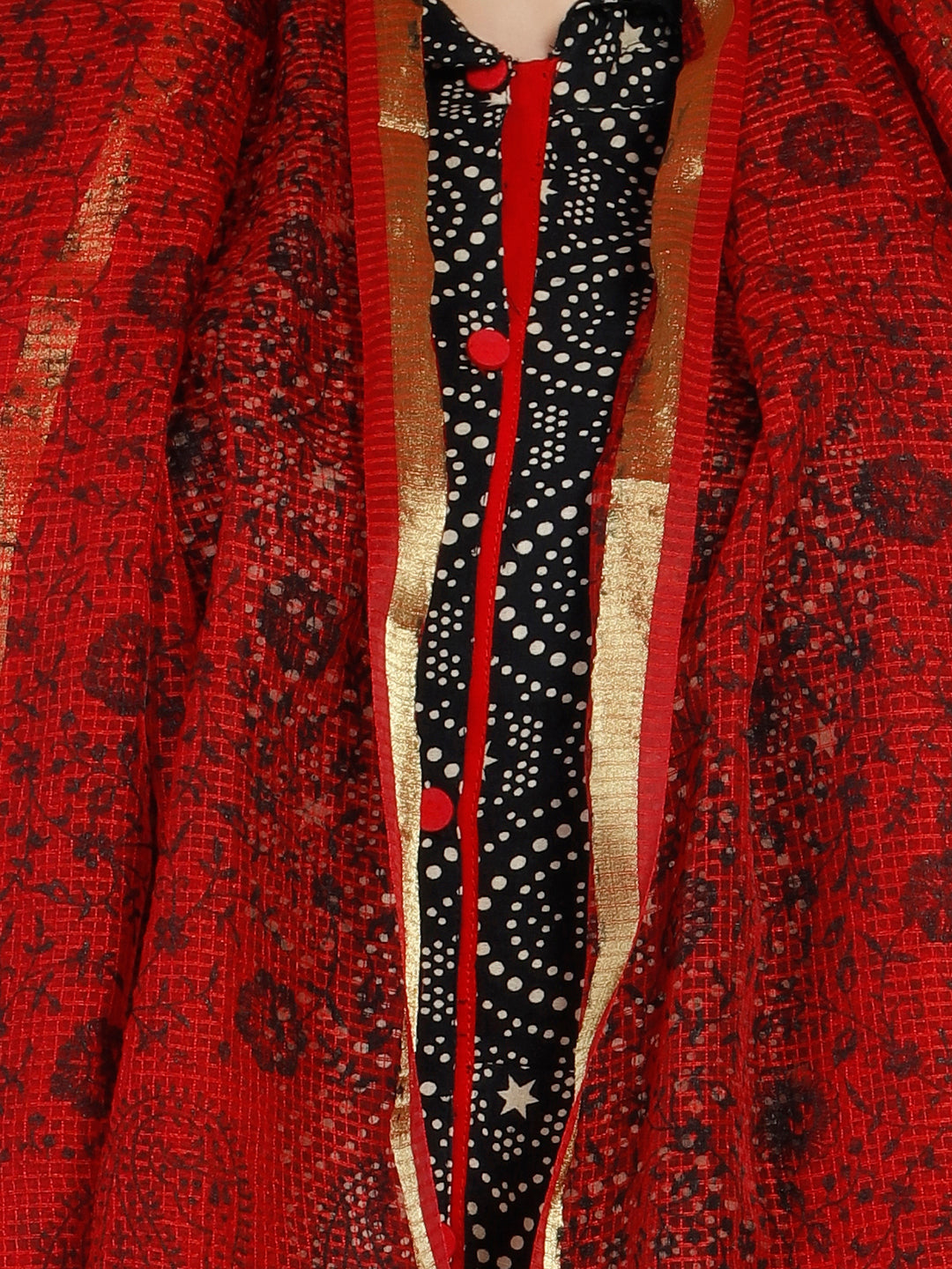 Dupatta Bazaar Women's Printed Red & Black Cotton Silk Dupatta - Dupatta Bazaar