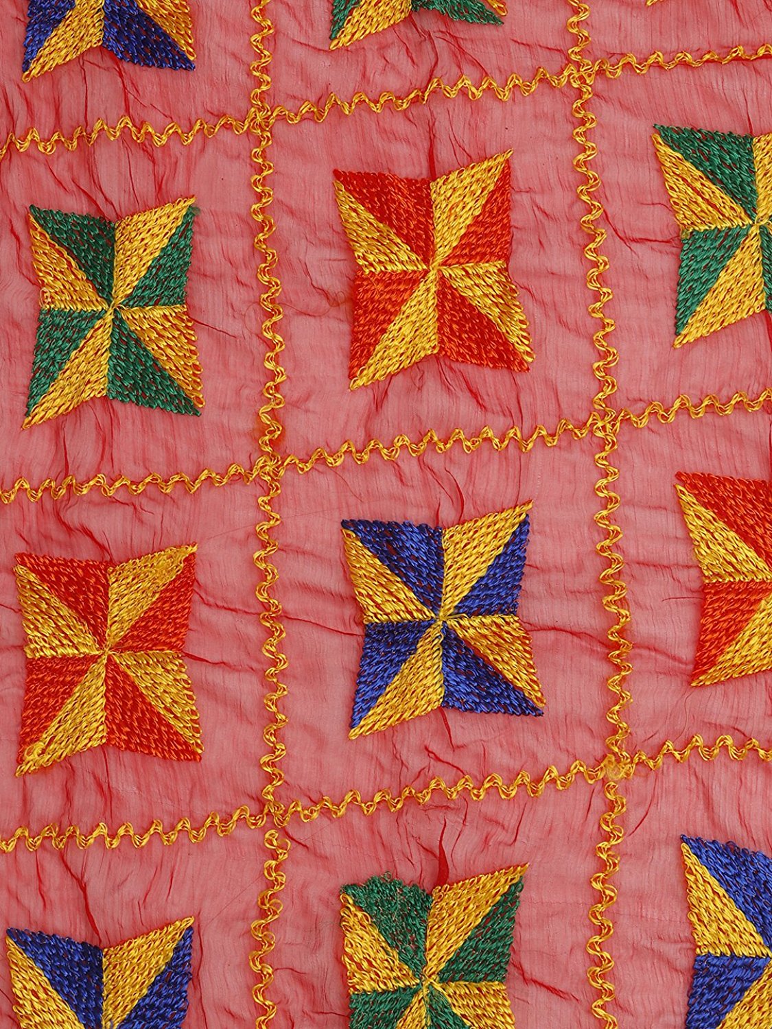Dupatta Bazaar Women's Phulkari Red and Multicolour Chiffon Dupatta - Dupatta Bazaar