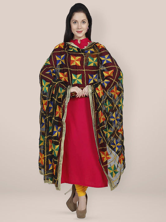 Black Chiffon Phulkari Dupatta freeshipping - Dupatta Bazaar