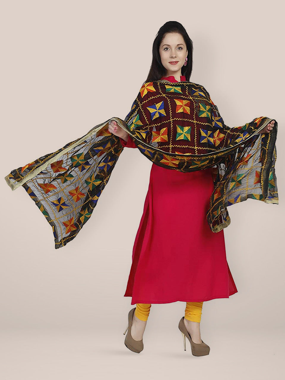 Black Chiffon Phulkari Dupatta freeshipping - Dupatta Bazaar