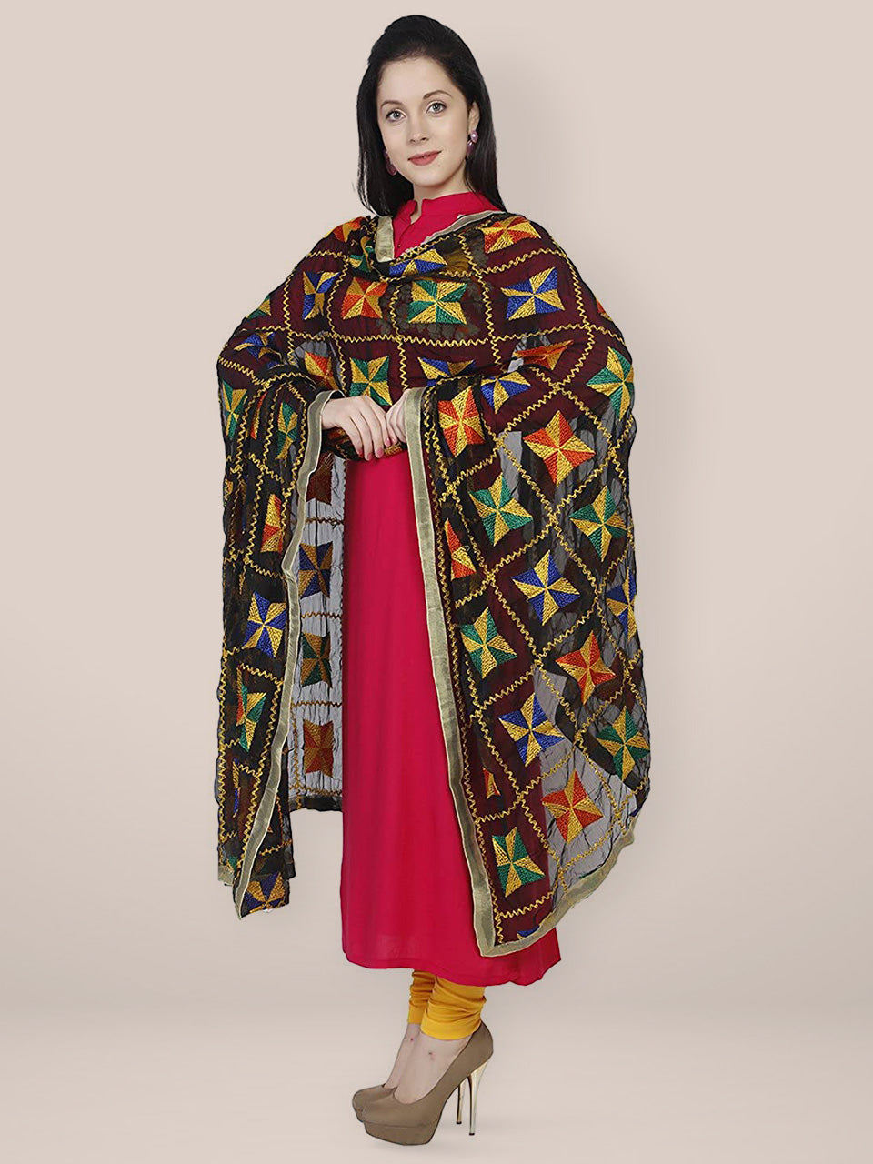 Black Chiffon Phulkari Dupatta freeshipping - Dupatta Bazaar