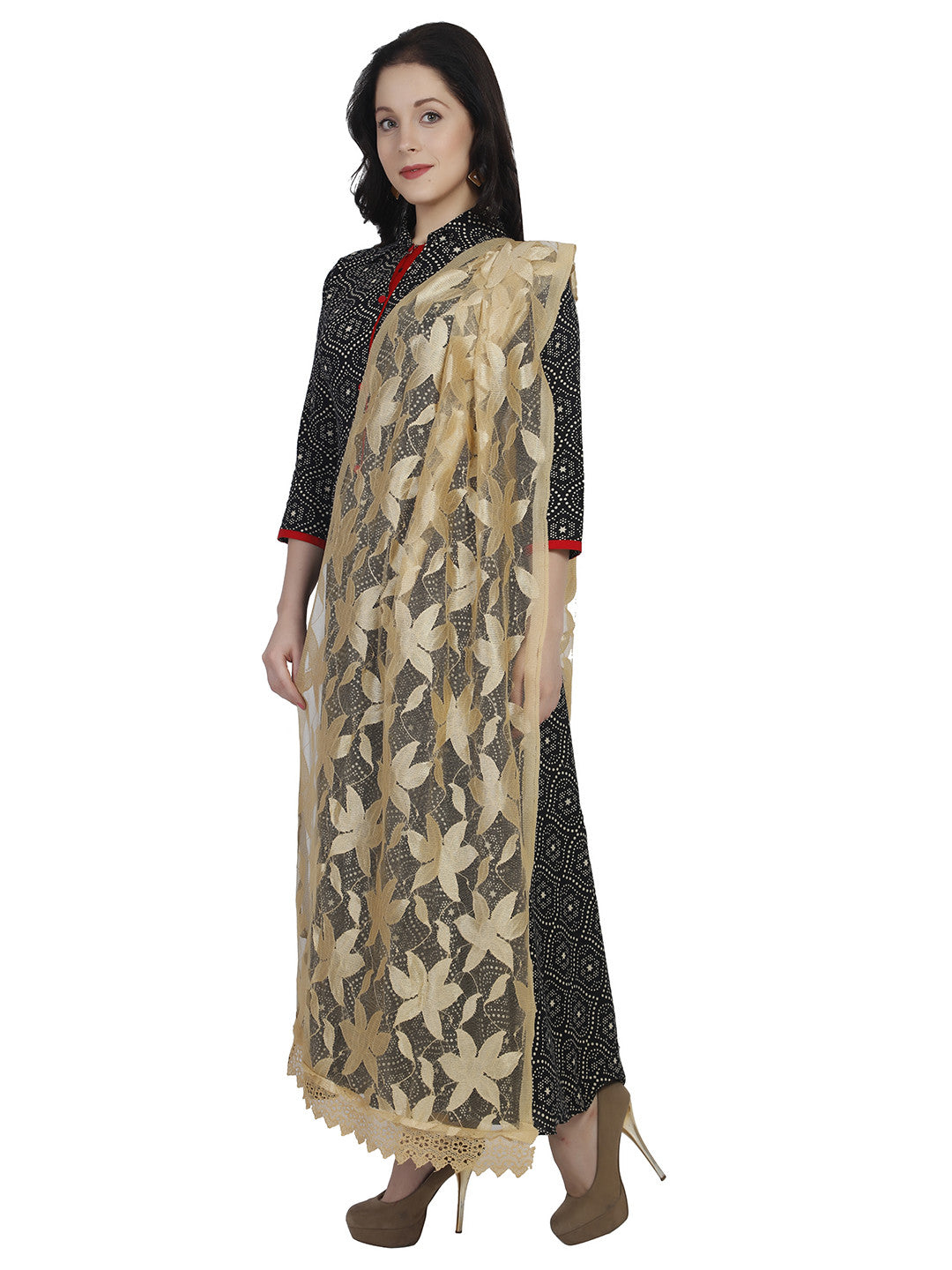 Dupatta Bazaar Woman's Beige Net Dupatta - Dupatta Bazaar