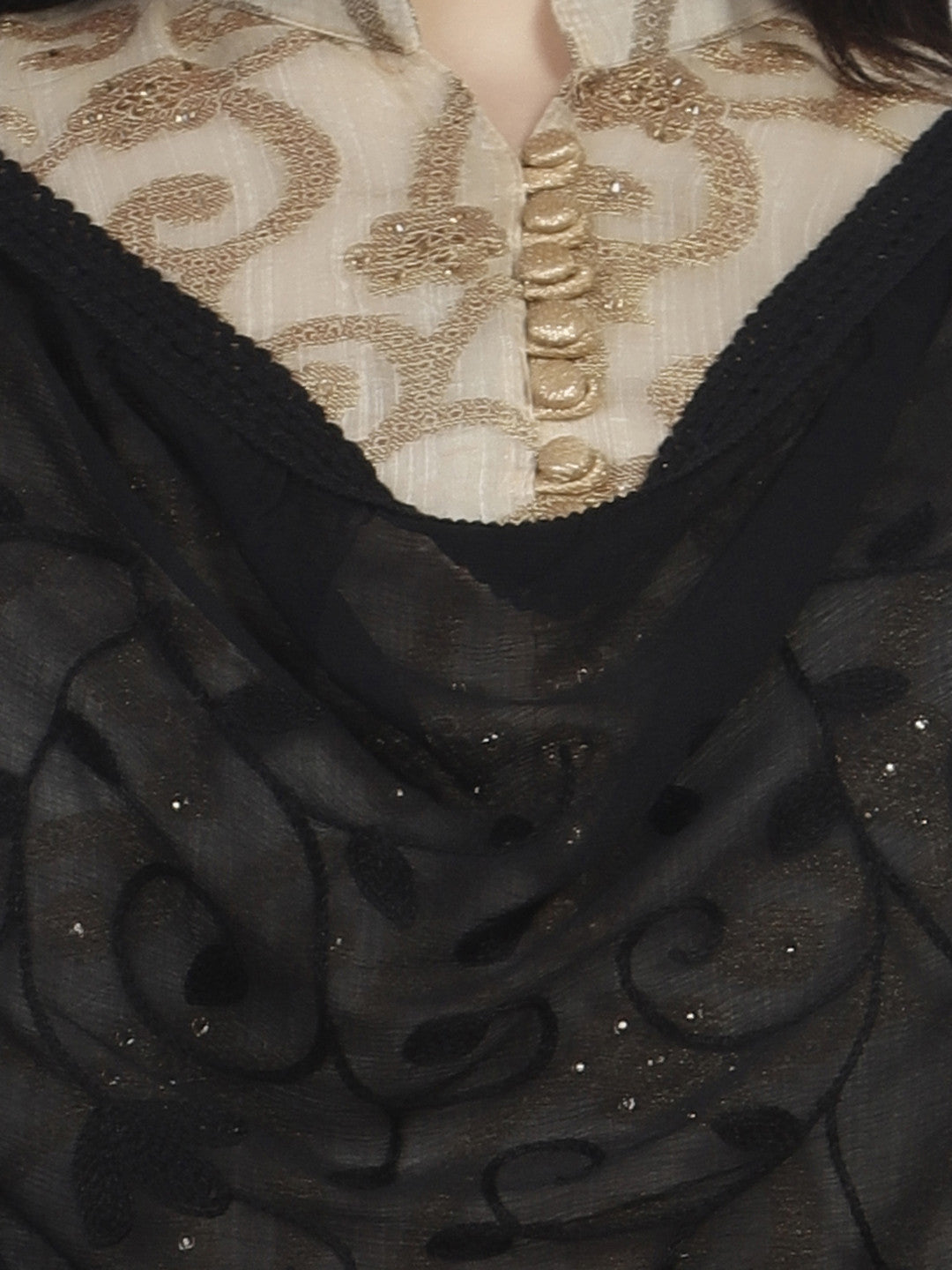 Dupatta Bazaar  Women's Black Chiffon Embroidered Dupatta - Dupatta Bazaar