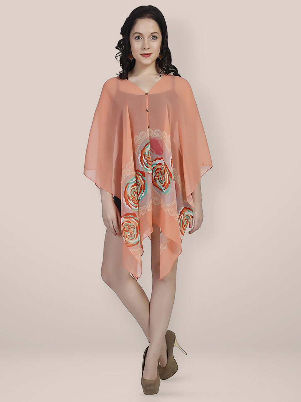 Dupatta Bazaar Women's Peach Printed Dupatta freeshipping - Dupatta Bazaar