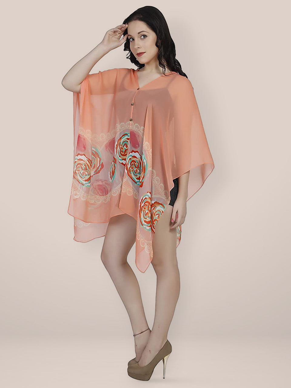 Dupatta Bazaar Women's Peach Printed Dupatta freeshipping - Dupatta Bazaar