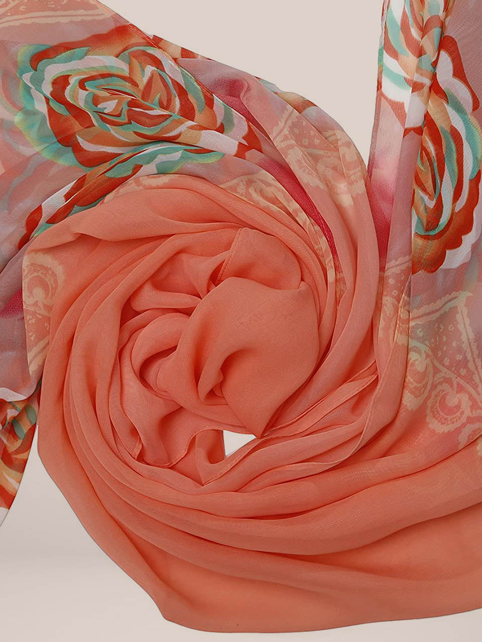 Dupatta Bazaar Women's Peach Printed Dupatta freeshipping - Dupatta Bazaar