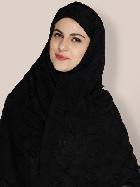 Black Embrodiered Chiffon dupatta freeshipping - Dupatta Bazaar