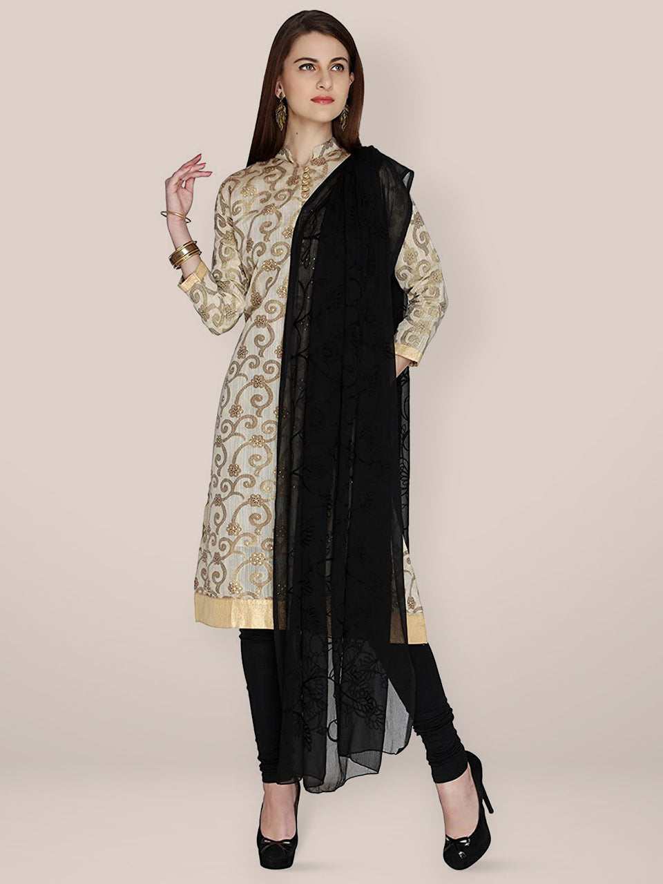 Black Embrodiered Chiffon dupatta freeshipping - Dupatta Bazaar