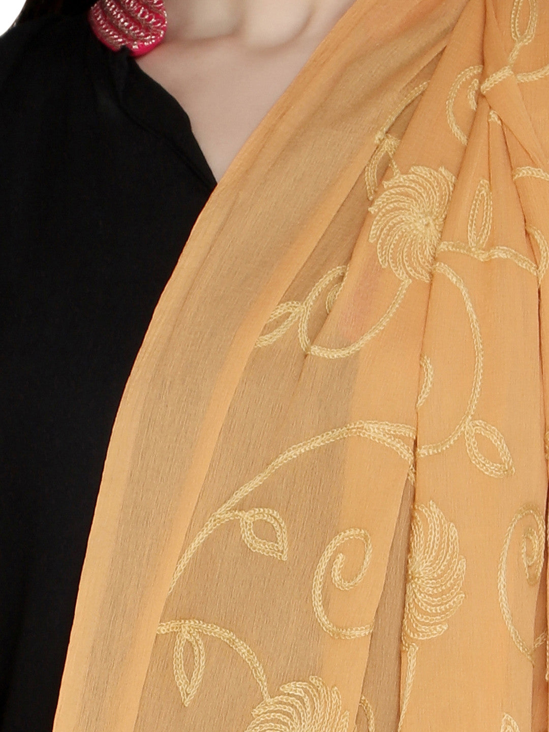 Dupatta Bazaar Woman's Beige Embrodiered Chiffon dupatta - Dupatta Bazaar