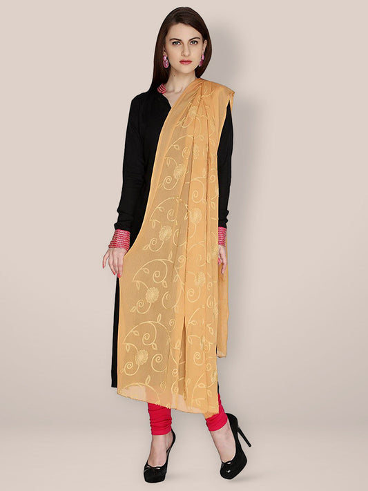 Beige Embrodiered Chiffon dupatta freeshipping - Dupatta Bazaar
