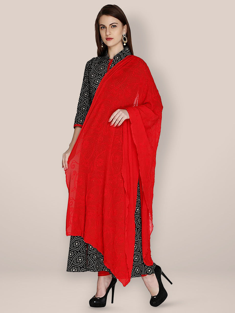 Red Chiffon Embrodiered  Dupatta freeshipping - Dupatta Bazaar