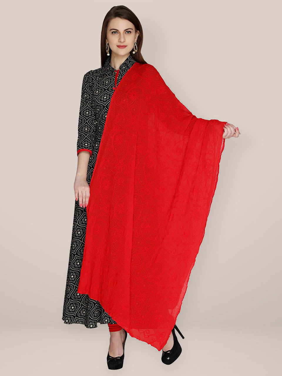 Red Chiffon Embrodiered  Dupatta freeshipping - Dupatta Bazaar