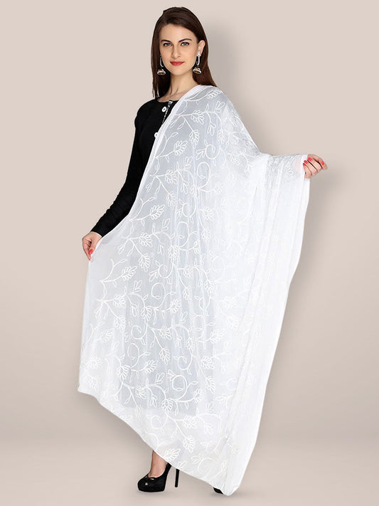 White Chiffon  Embroidered Dupatta freeshipping - Dupatta Bazaar