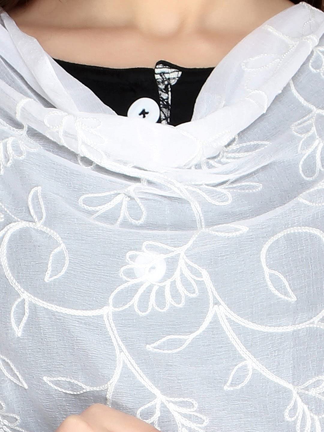 White Chiffon  Embroidered Dupatta freeshipping - Dupatta Bazaar