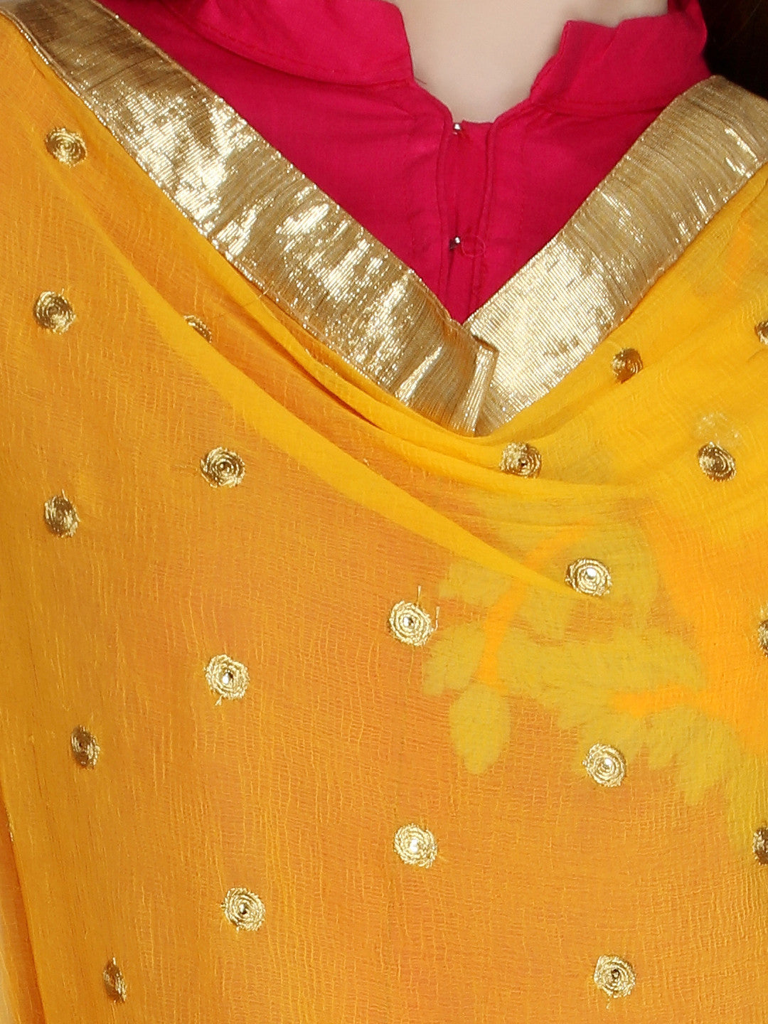 Dupatta Bazaar's Woman's Mustard Chiffon Dupatta with Gold Embroidery - Dupatta Bazaar