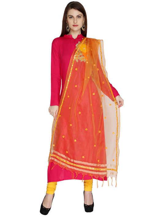 Orange Fancy Mirror Work dupatta - Dupatta Bazaar