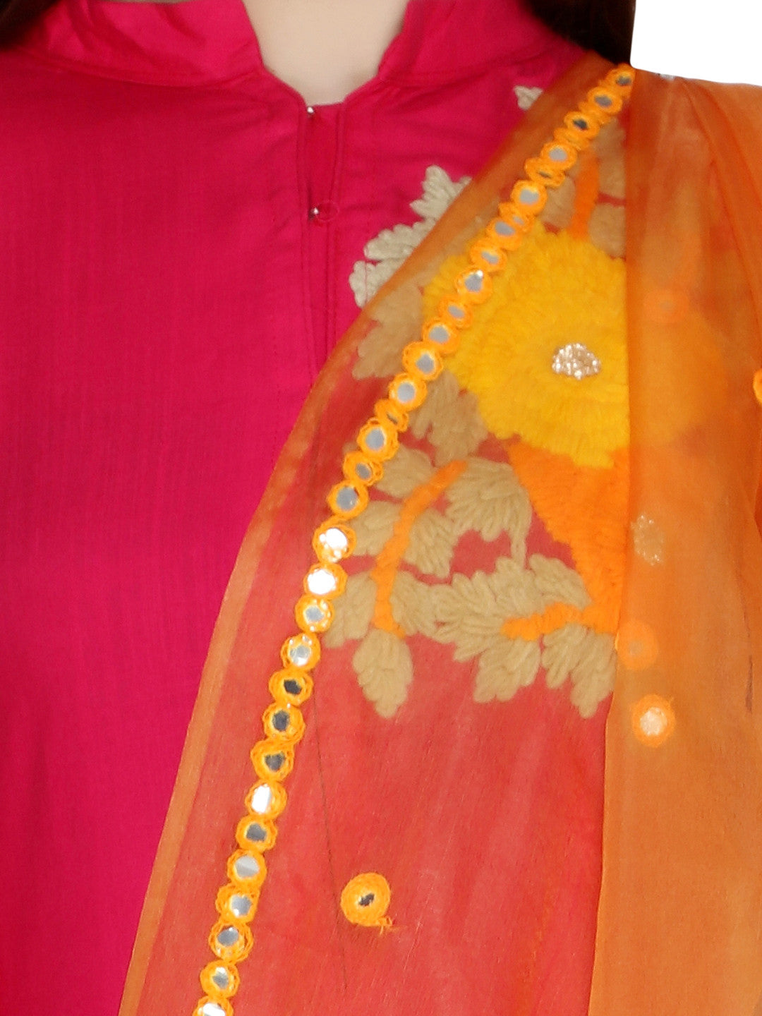 Orange Fancy Mirror Work dupatta - Dupatta Bazaar