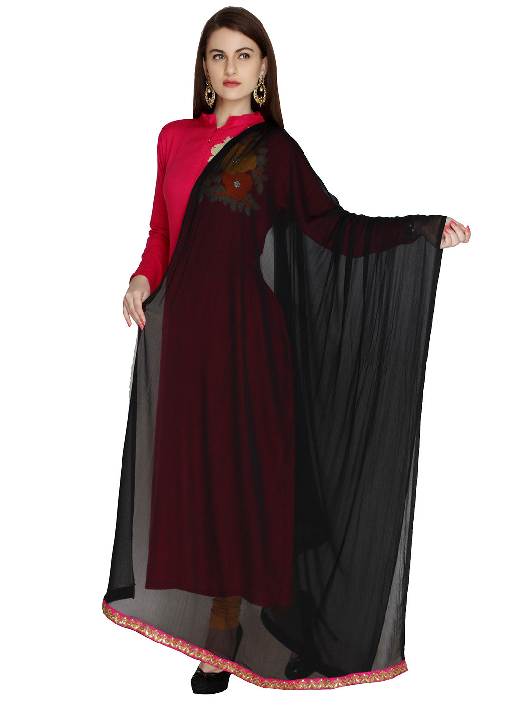 Black fancy lace dupatta - Dupatta Bazaar