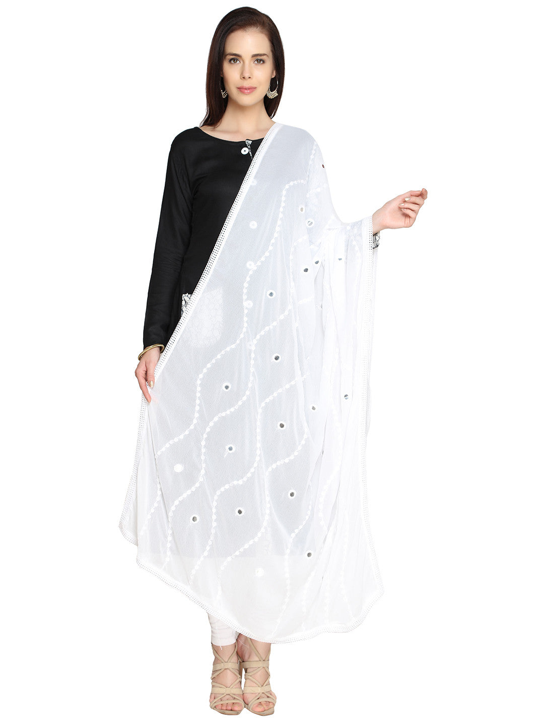 White Chiffon Emroidered Dupatta - Dupatta Bazaar
