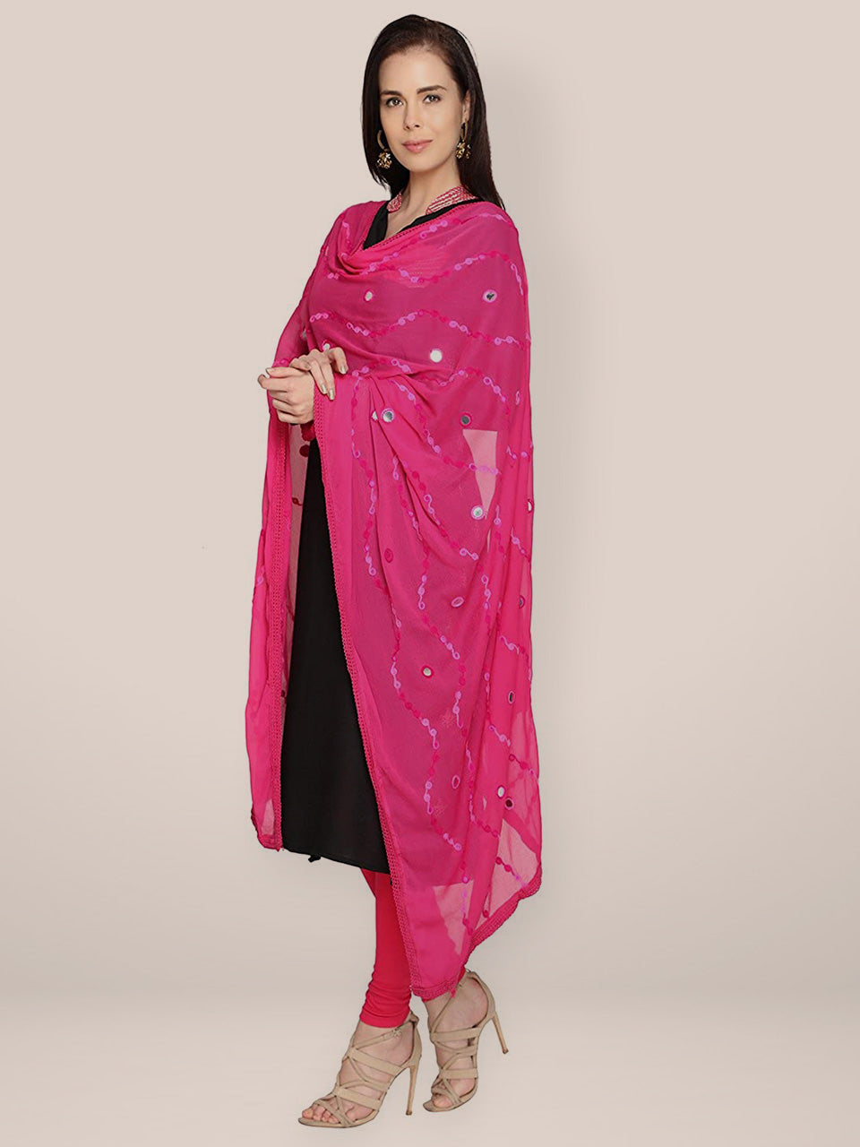 Pink Chiffon Emroidered Dupatta freeshipping - Dupatta Bazaar