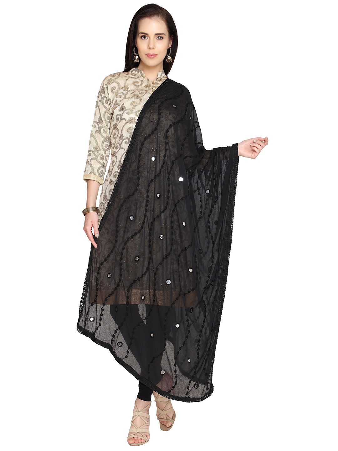 Black Chiffon Emroidered Dupatta - Dupatta Bazaar